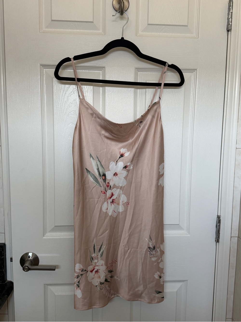 Oh Polly Blush Floral Satin Slip Dress